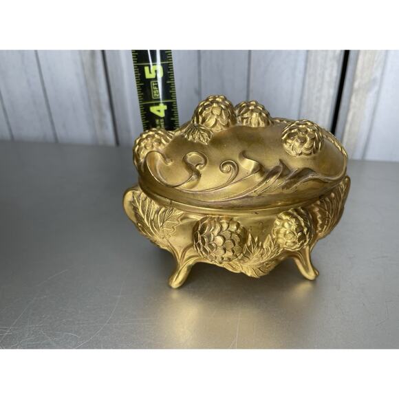 Antique Victorian Art Nouveau Jewelry Box Casket Gold/Spelter Pinecone - Picture 7 of 8